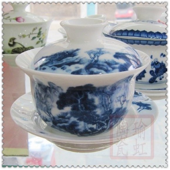 Supervalues Recommended Jingdezhen Ceramics Imitation Ancient Green Flower Decoration Landscape Kung Fu Cover Bowl Three Teatea Cups swing piece special price