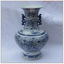 Value recommended Jingdezhen ceramic antique blue and white countertop vase Red Dragon wearing flower flat belly bottle special price