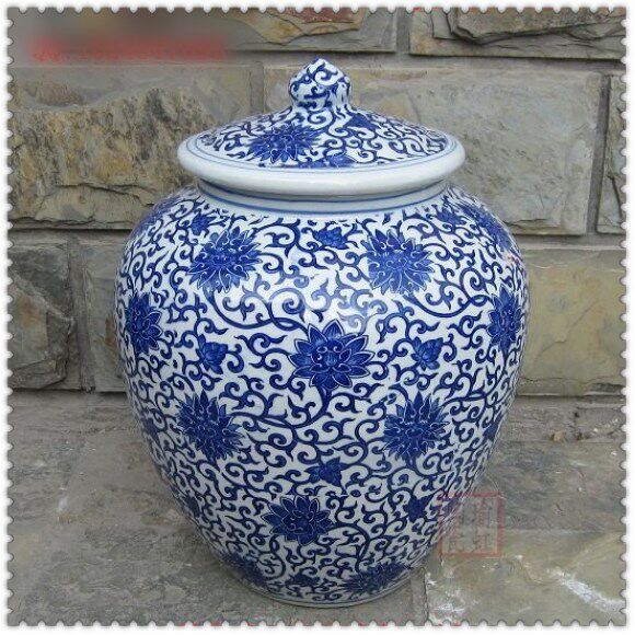 Supervalue Recommend Jingdezhen Ceramic Ware Green Flower Stalking Lotus Lid Tank Rice Vat Wine Bad Vat Storage Tank Special Price