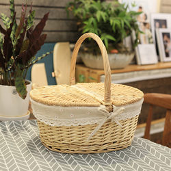 Rattan Wicker Bamboo Basket Shopping Basket Small Hand Basket Picnic Basket Storage Basket Woven Fruit Basket Pastoral with Lid