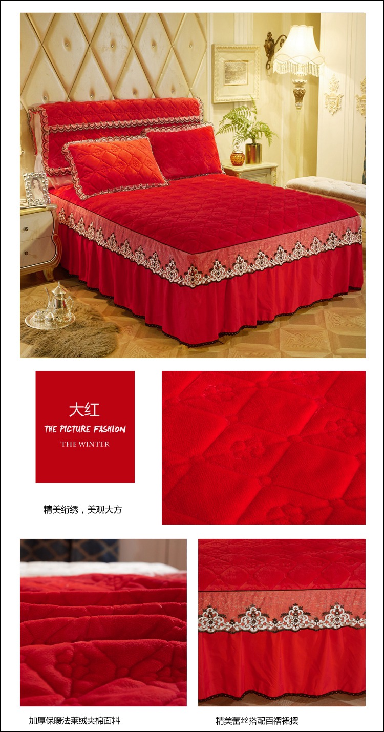 Phương pháp dày giường nhiệt váy Levin cashmere và bông len đơn tinh thể mảnh bông giường flannel đặt Li Coral giường 1.8m - Váy Petti ga giường viền họa tiết