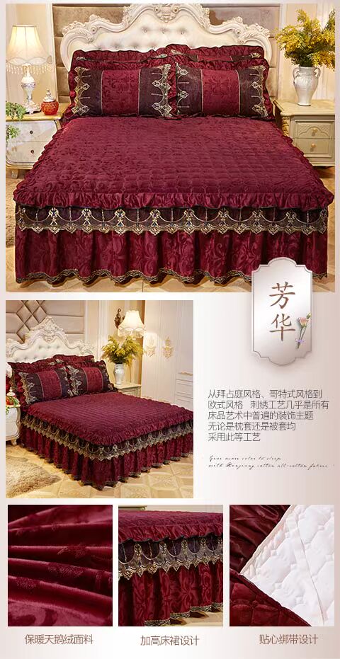 nhung châu Âu giường bông váy dày khăn trải giường ấm mảnh ren Simmons giường bảo vệ nắp trượt Winter - Váy Petti ga giường viền ren