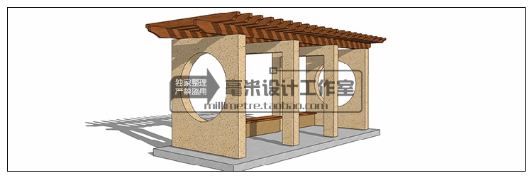 T73 现代廊架SU模型新亚洲新中式花架欧式风雨连廊sketchup景...-15