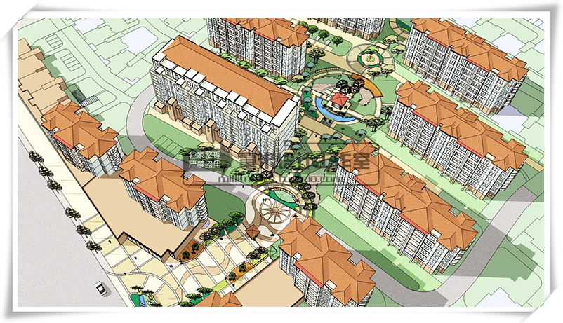 T75 居住区规划小区景观su模型高层住宅楼盘sketchup建筑设计...-15