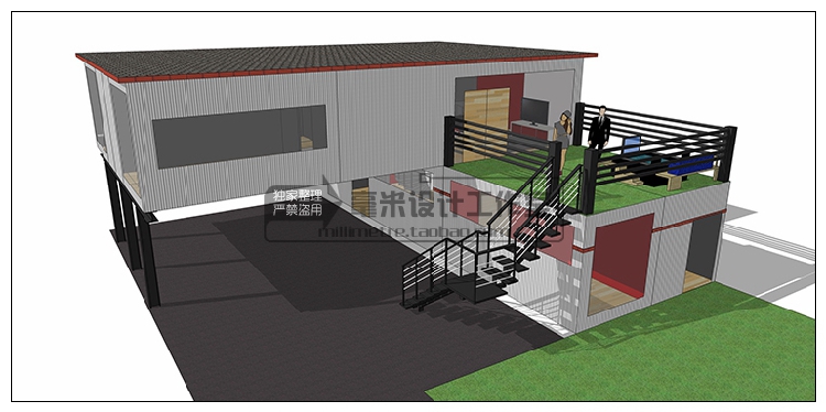 T76 集装箱建筑SU模型改造餐厅咖啡别墅景观工业装配sketchup...-43