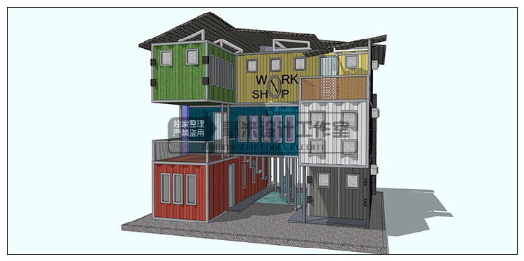 T76 集装箱建筑SU模型改造餐厅咖啡别墅景观工业装配sketchup...-16