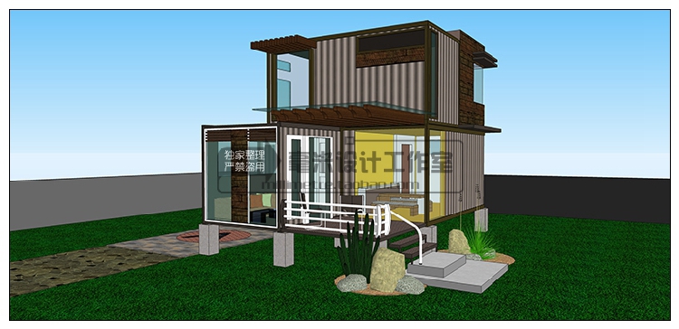 T76 集装箱建筑SU模型改造餐厅咖啡别墅景观工业装配sketchup...-44