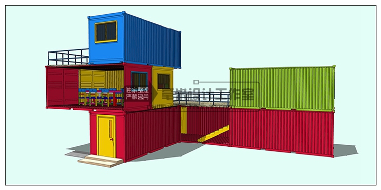 T76 集装箱建筑SU模型改造餐厅咖啡别墅景观工业装配sketchup...-17