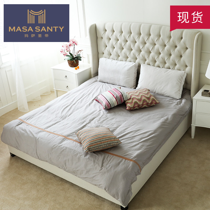 Simple modern cloth bed soft bag 1 5 1 8 white solid wood bed American cloth bed Nordic bedroom double bed