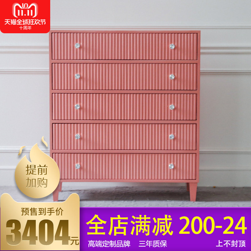 Brief Modern Princess Pink Five Bucket Cabinet Daughter Room Girl Real Wood Furniture Light Lavish Girl Bedroom Cabinet