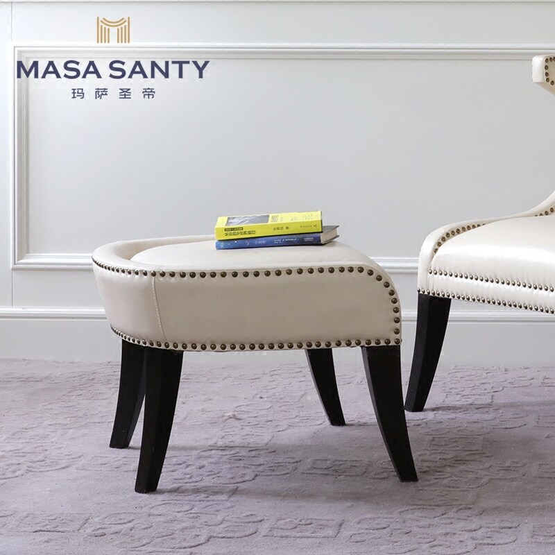 American sofa Stool Living Room Solid Wood Leather footrest Stool Rivets for shoes Stool Leather Mound Light Lavish bedroom Makeup Stool