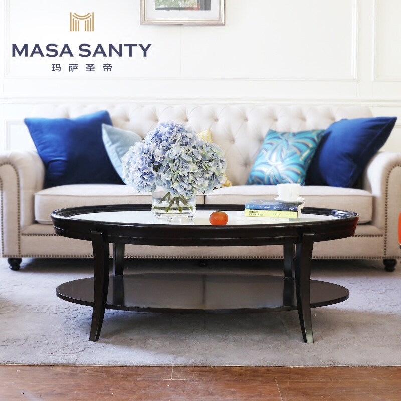 American Countryside Solid Wood Black & White Tea Table Designer Prototype House Fashion Minimalist Living-room Home Innate custom light extravaganza