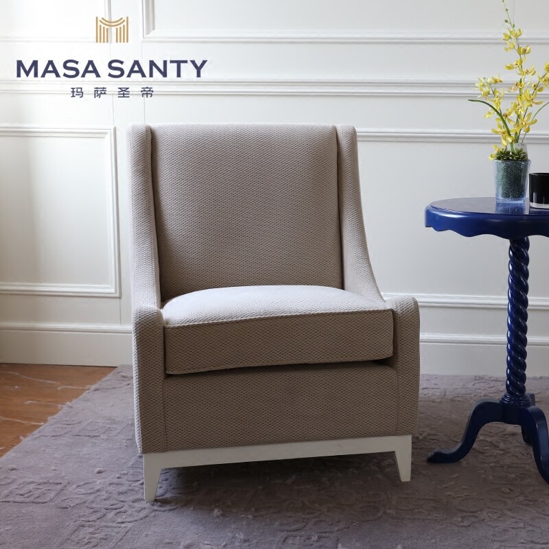 Minimalist modern American countryside grey single sofa solid wood designer high backrest living room furniture Nordic