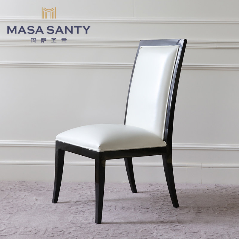 Modern minimalist white leather dining chair American dining room solid wood chair book room single book chair stool backrest light lavish