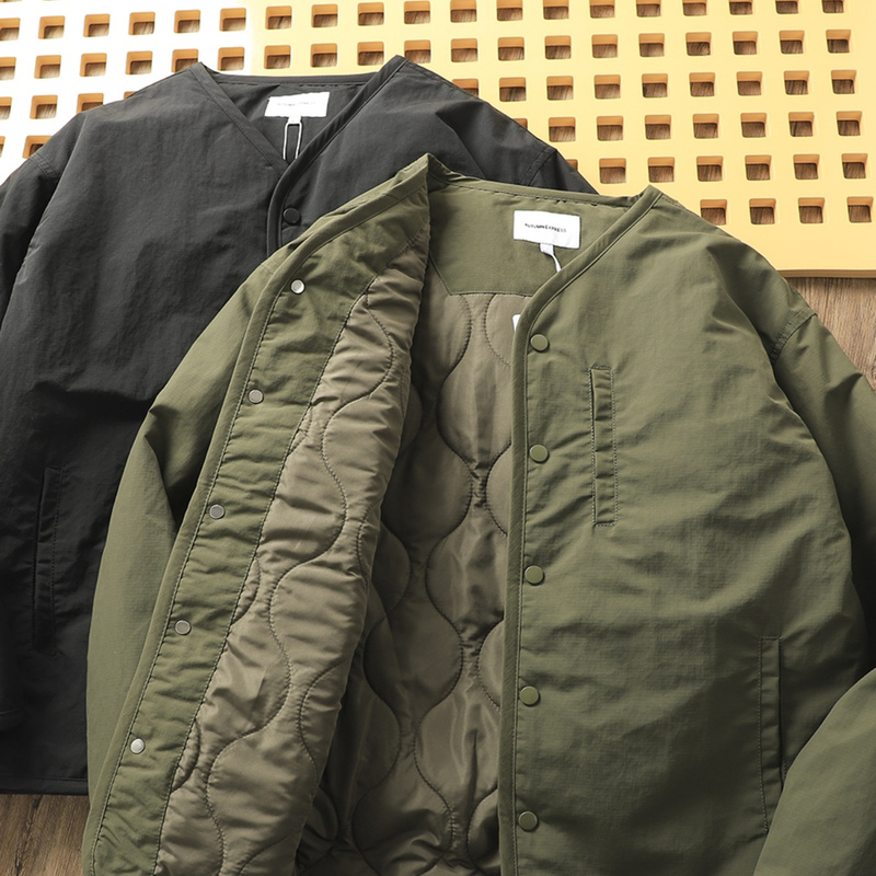 Japanese Retro Loose Quilted Padded Cotton Jacket for Men and Women, Collarless Diamond Pattern Cotton Coat, Couple's Outerwear