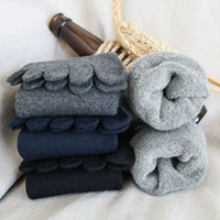 Vớ dày năm ngón tay nam vớ cotton màu rắn mùa thu và mùa đông siêu dày ấm áp trong ống cao giúp 4 đôi - Vớ bông tất nữ cổ cao