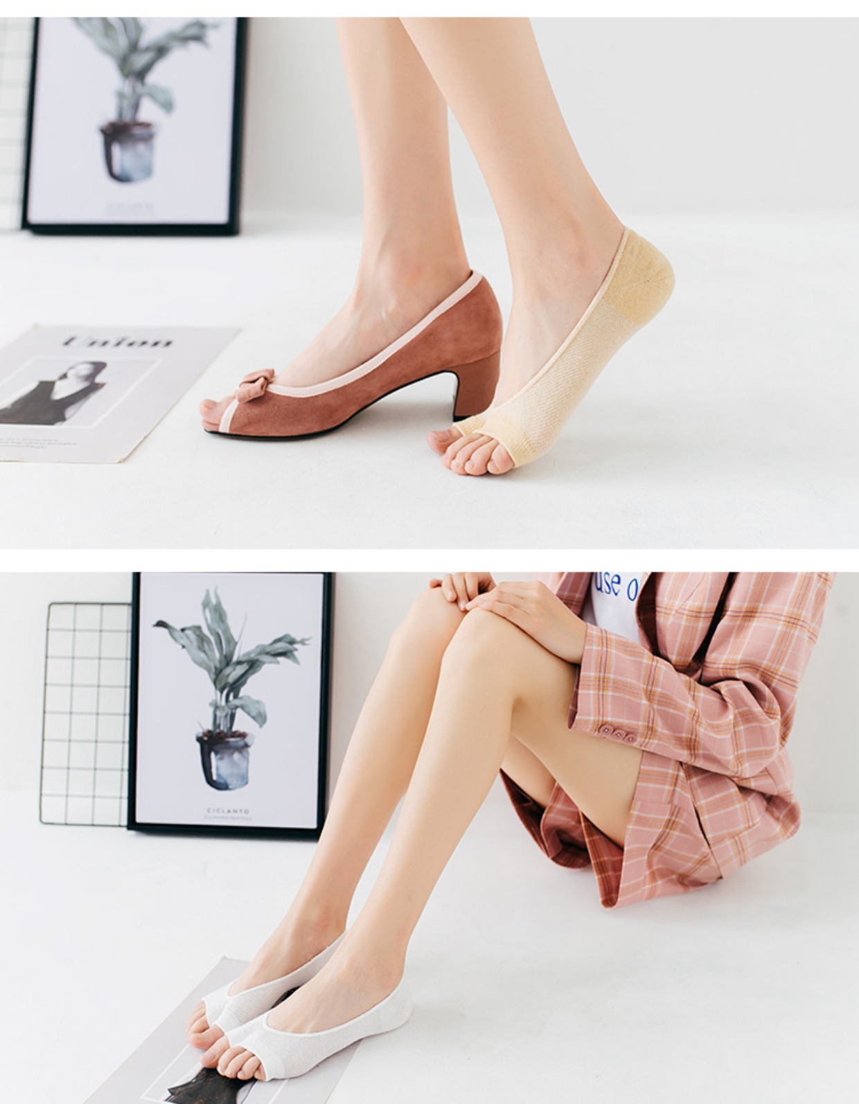 Mùa hè siêu mỏng thoáng khí ngón chân hai ngón chân vớ thuyền vô hình không dấu vết cá miệng vớ vớ cotton màu rắn năm đôi vận chuyển - Vớ bông vớ champion
