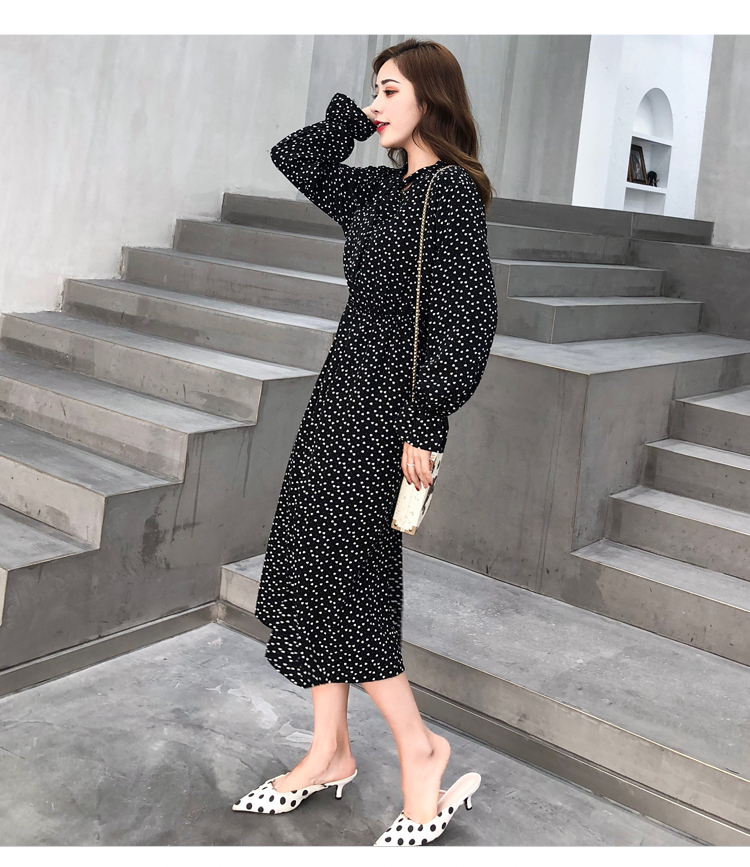 VK旗艦店 韓國風名媛收腰顯瘦開叉裙碎花長袖洋裝