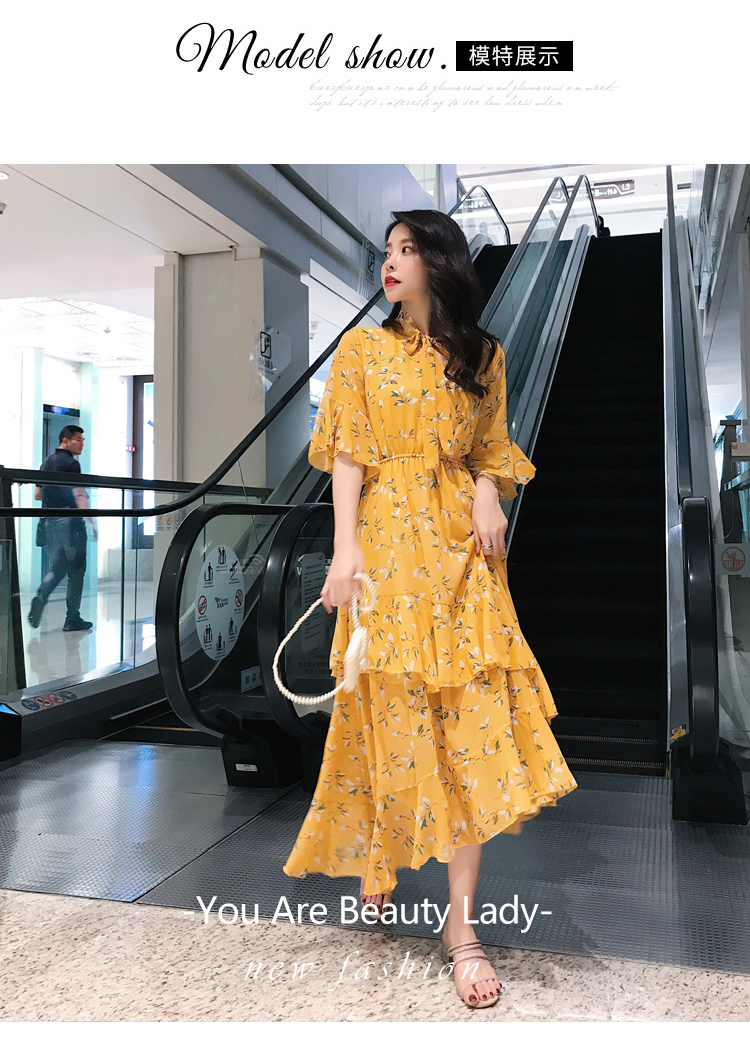 VK旗艦店 韓國風名媛荷葉袖小碎花顯瘦雪紡短袖洋裝