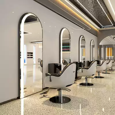 Net red hairdressing shop mirror table with light shop mirror table Chaodian simple creative hair salon hair wall hanging floor mirror