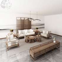 New Chinese solid wood sofa composition minimalist living-room Chinese wind walnuts wood color cloth art sofa Home Small family Type