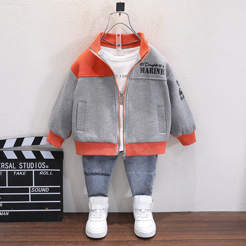 Boys coat autumn 2022 new thick cotton T - yang boy baby autumn sports tide blue casual tops