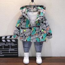 Boys jacket 2022 new autumn clothing foreign air male baby Korean version clip keratshirt small and medium sized children fried street wave cool blouse