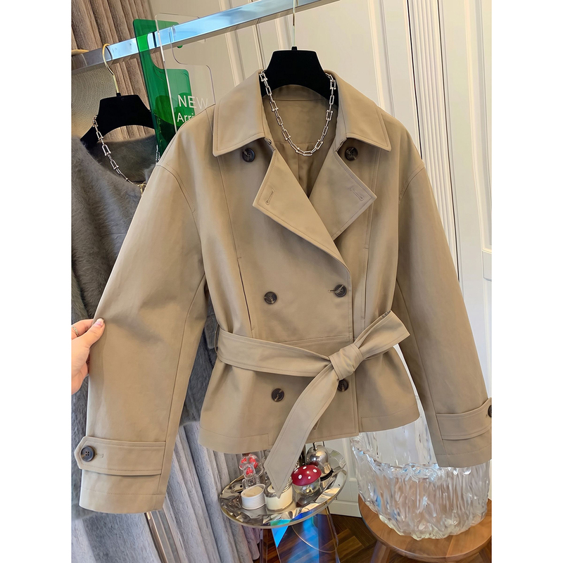 Verumi Korean Style British Style Khaki Jacket for Women, New Autumn Double-Breasted Belted Waist-Cinching Short Trench Coat Jacket Verumi Korean Style British Style Khaki Jacket for Women, New Autumn Double-Breasted Belted Waist-Cinching Short Trench Coat Jacket
