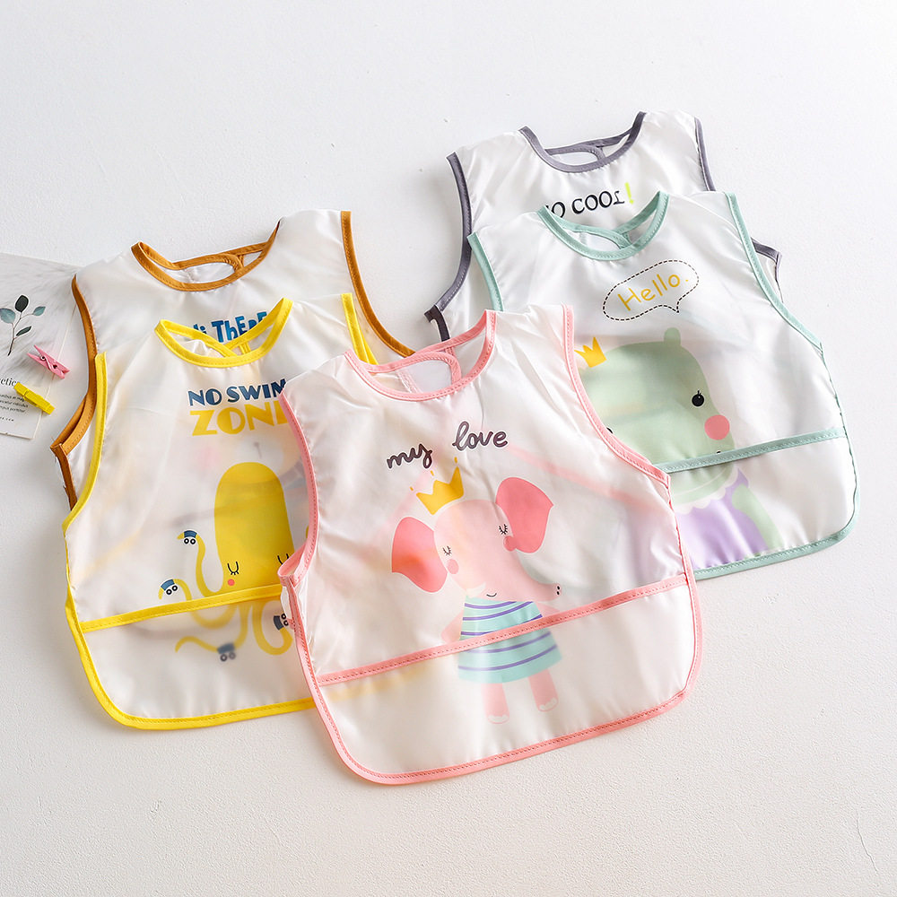 Summer baby vest hood clothes baby anti-wear waterproof and anti-dirty eating clothes sleeveless and children's side food bib