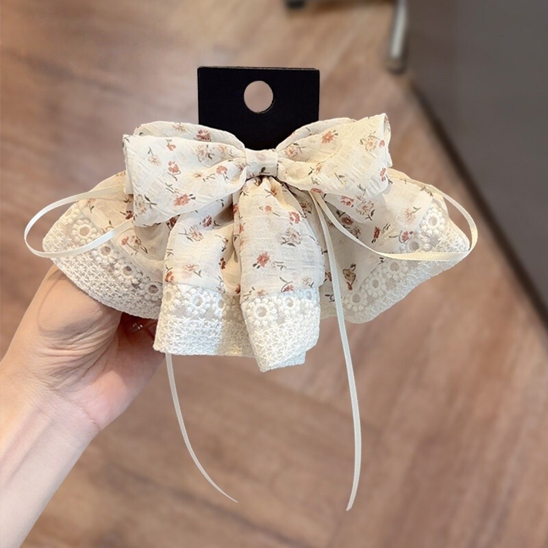 Korean-Style Floral Lace Bow Hair Clip for Women, Versatile and Elegant, Spring Clip for the Back of the Head, Half-Tied Hair Top Clip Korean-Style Floral Lace Bow Hair Clip for Women, Versatile and Elegant, Spring Clip for the Back of the Head, Half-Tied Hair Top Clip