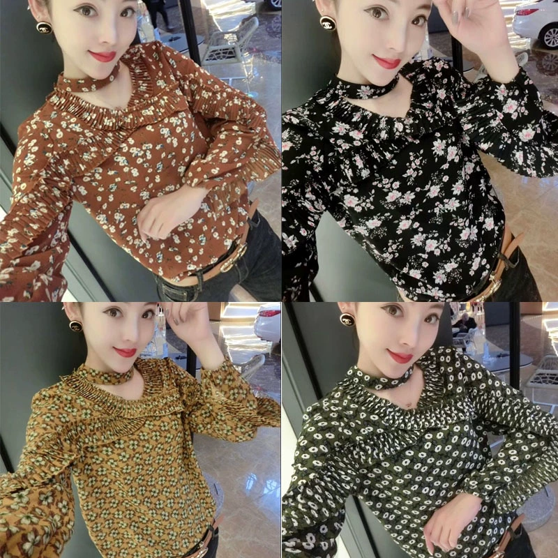 Áo dài tay 2018 mới thu đông và áo voan màu áo thun không khí trang nghiêm buông xõa giản dị - Áo sơ mi chiffon ren