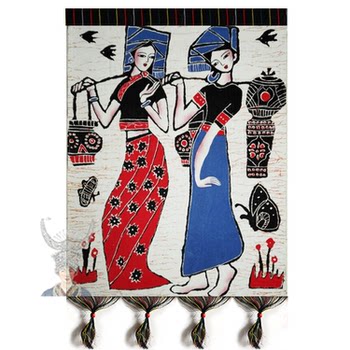 Imitation Batik Wall Painting, Tourist Souvenir, Miao and Dai Ethnic Paintings, Washan Xing, 56*90cm, Pole Purchased Separately