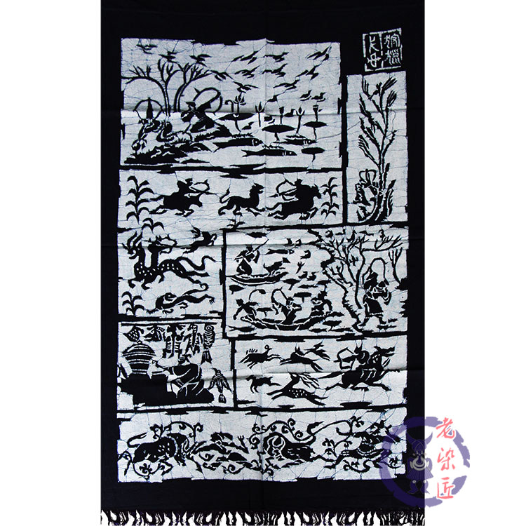 Wax dyeing door curtain Guizhou Teprolific pure handmade batik painting Decorative Painting Hunting 90 * 145cm