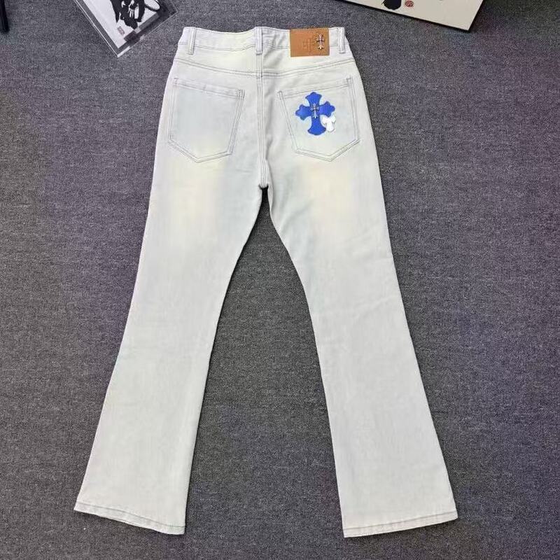 American High Street Style Cross Yellow Mud Jeans Unisex Trendy Brand Washed Vintage Slim Fit Flared Long Pants