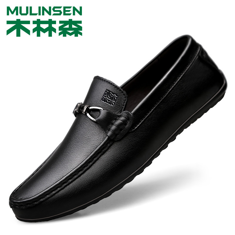 Wolinson Summer Bean Shoes Men Leather Soft Soft Soft Soft Soft Soft Body Shoes with a Foot Lazy Driving Shoes
