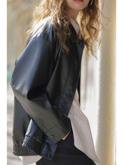 MELLIIY 韩版设计感休闲宽松黑色机车PU皮衣外套女2025年秋季新款