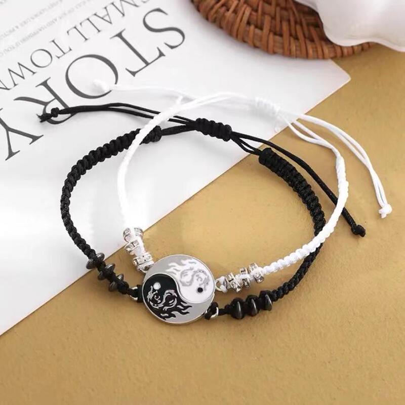 Chinese-Style Tai Chi Yin-Yang Dragon Totem Bracelet with Unique Design ins Adjustable Couple Bracelet, Handmade and Bold Chinese-Style Tai Chi Yin-Yang Dragon Totem Bracelet with Unique Design ins Adjustable Couple Bracelet, Handmade and Bold