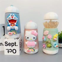 Cartoon style creative household automatic pop-up toothpick tube dining table Cute cat push-on toothpick storage box