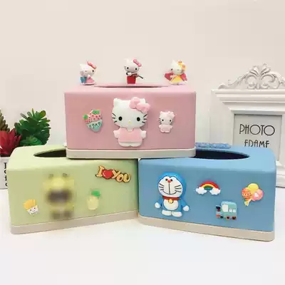 Wheat straw cartoon cute bear cat home creative children's rectangular tissue box desktop small extraction sanitary carton