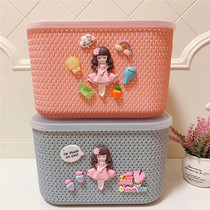 Cartoon cute storage blue bathroom supplies storage basket Plastic debris blue girl clothes breathable covered storage basket