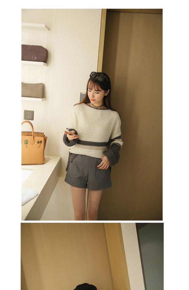 2018 đầu thu mới quần short len ​​cao eo mùa thu trang phục mỏng slim quần short giản dị đơn giản đôi túi quần ống thủy triều quần ngắn ống rộng