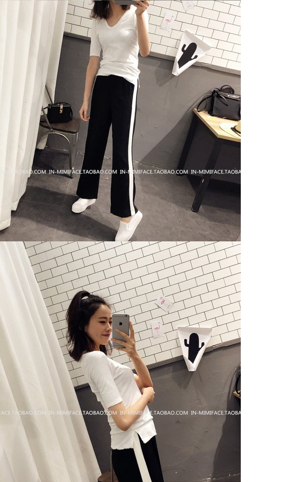 Quần lửng thun lưng cỡ lớn thể thao quần âu nữ quần rộng thẳng hoang dã chân rộng quần nữ chín quần mùa thu đông áo phông rộng nữ