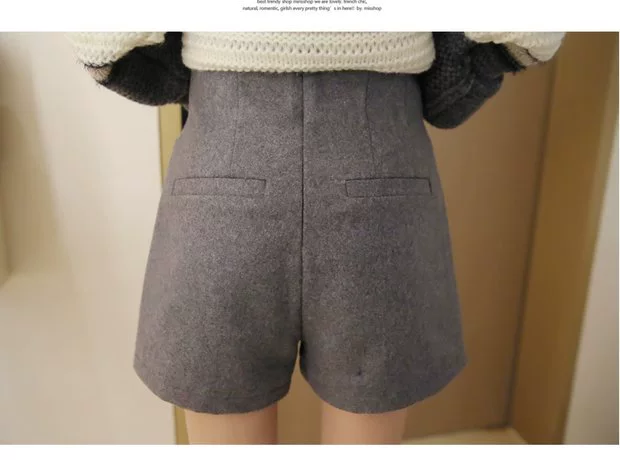 Mùa thu mới phiên bản Hàn Quốc của chất liệu hoang dã đôi túi cao eo đen xám rắn màu quần short giản dị quần boot nữ