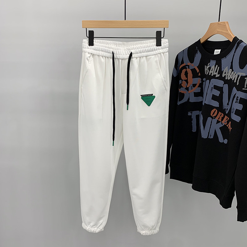 Tightness waist white knit guard pants male spring ins Chains Chauffles Handsome Harbor Wind Loose 100 lap Harness Pants Sport Pants