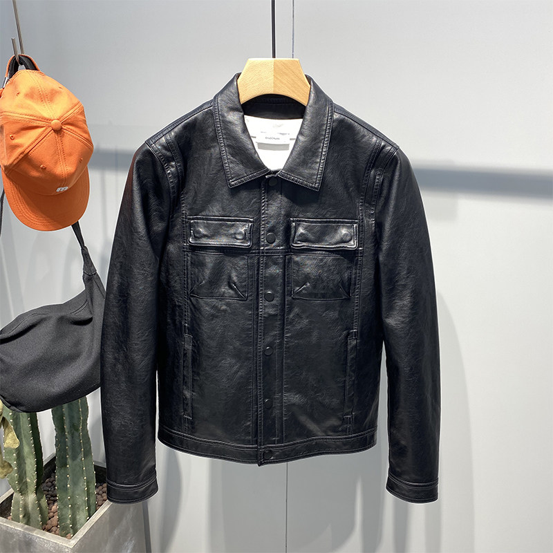 Autumn winter leather jacket male tide jacket jacket for body Han version handsome tide card 100 lap retro vintage rock leather jacket