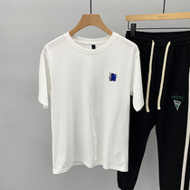 2022 Summer New Pure Color Embroidery Short Sleeve T-Shirt Male Ins Chaump Port Wind Loose Casual Brief About 100 Hitch