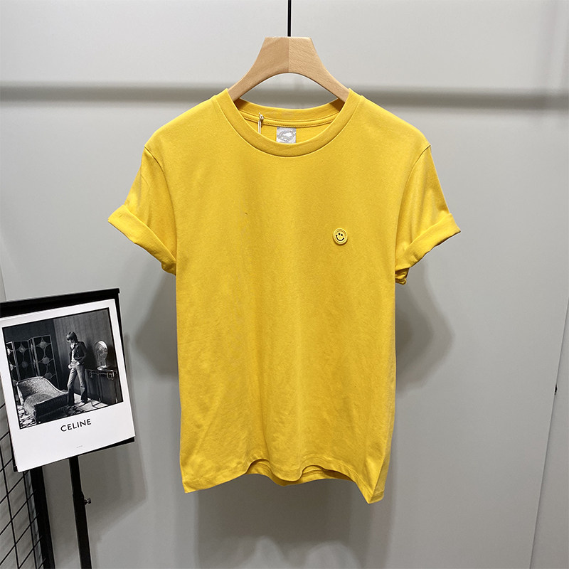 Summer smiley face embroidery boys short-sleeved T-shirt thin section tide brand trend loose Hong Kong style top all-match cotton half-sleeve