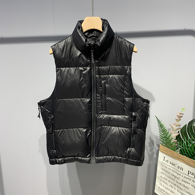 Winter new short stand-up collar down vest men's tide brand bright surface wear all-match warm white duck down vest