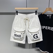 White Casual Tooling Shorts Male summer Chauffins Inburst outside wearing trendy loose pumping rope Pants 50% Pants