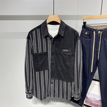 Stripe Splicing Denim Jacket Jacket Male spring retro Han version Trend 100 hitch to take up the overalls Cowboy Clothes